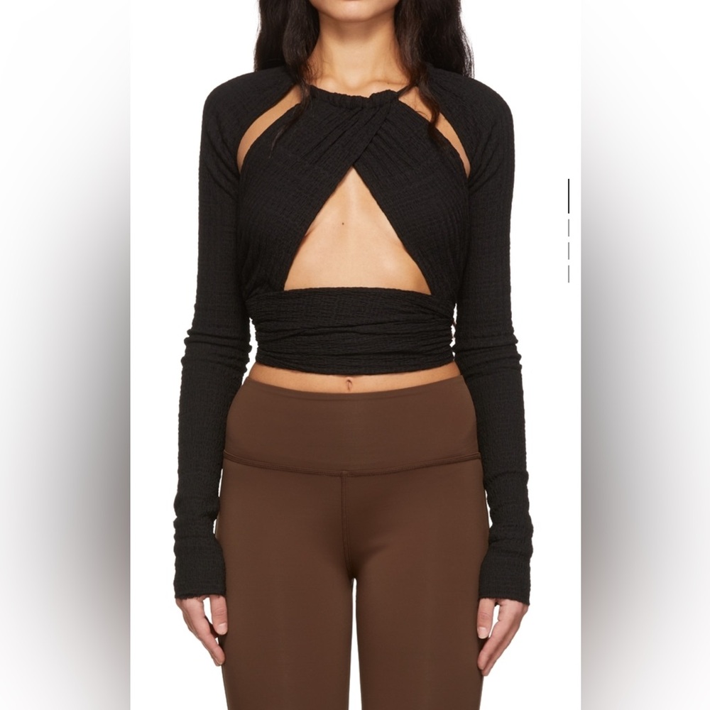Danielle Guizio black long sleeve wrap top